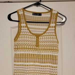 Sleeveless sweater shirt-mustard and white and a hint of lavendar